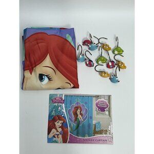 Disney Shower Curtain & 11- Hooks The Little Mermaid Cloth Red Hair Ariel